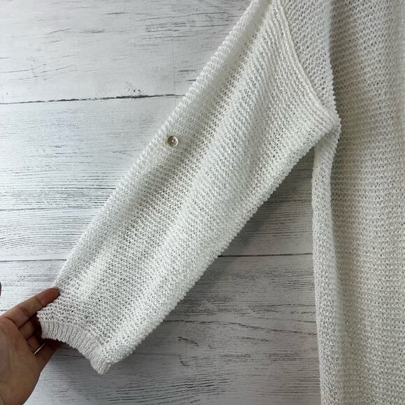 Ye Mak White Open Knit Pocket Cardigan Size M/L - Picture 5 of 7